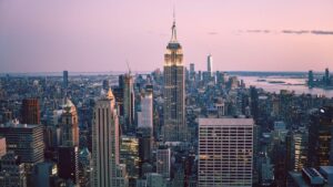 New York City skyline at dusk with Empire State.