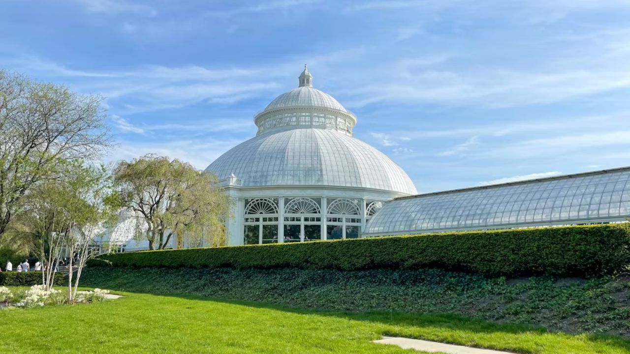 Glass-domed conservatory at New York Botanical Garden.