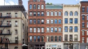 Tribeca New York historic red‑brick buildings with ornate detailing.