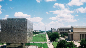 Iconic Smithsonian museums along the sunny National Mall in Washington DC