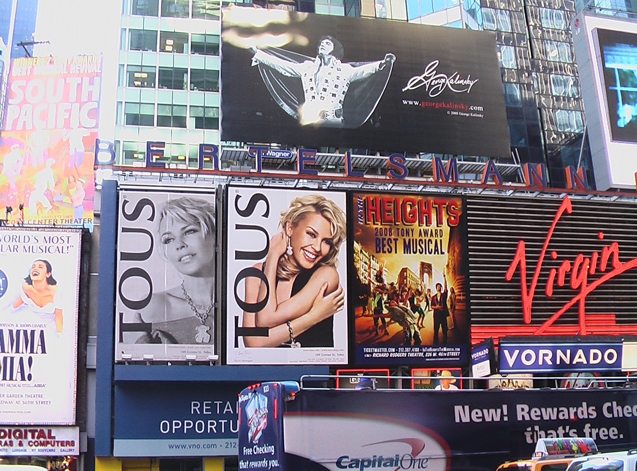 Times Square billboards featuring Broadway shows
