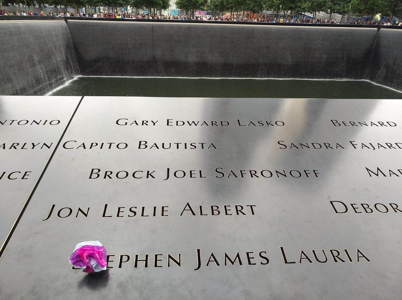 9/11 Memorial reflecting pool with engraved names