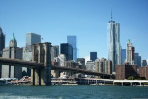 Brooklyn Bridge and Lower Manhattan skyline from the water