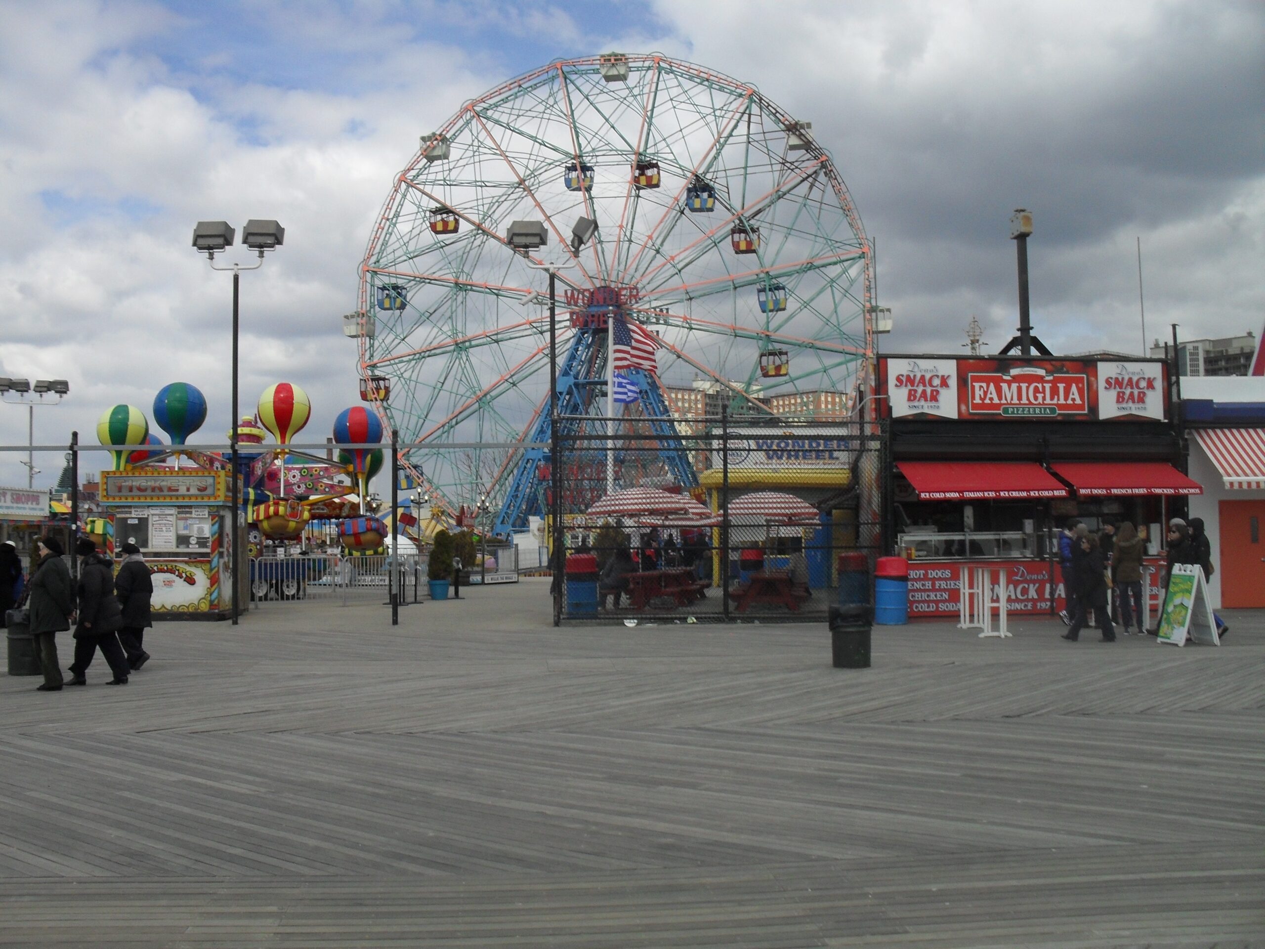 Coney Island Wonder Wheel and boardwalk snack bars