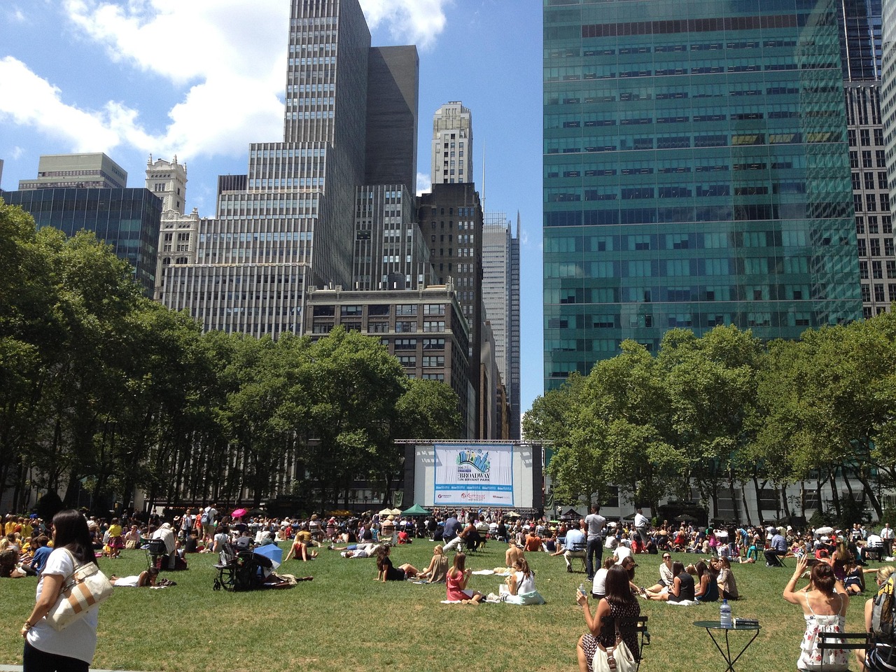 Crowd relaxing in Bryant Park during outdoor event