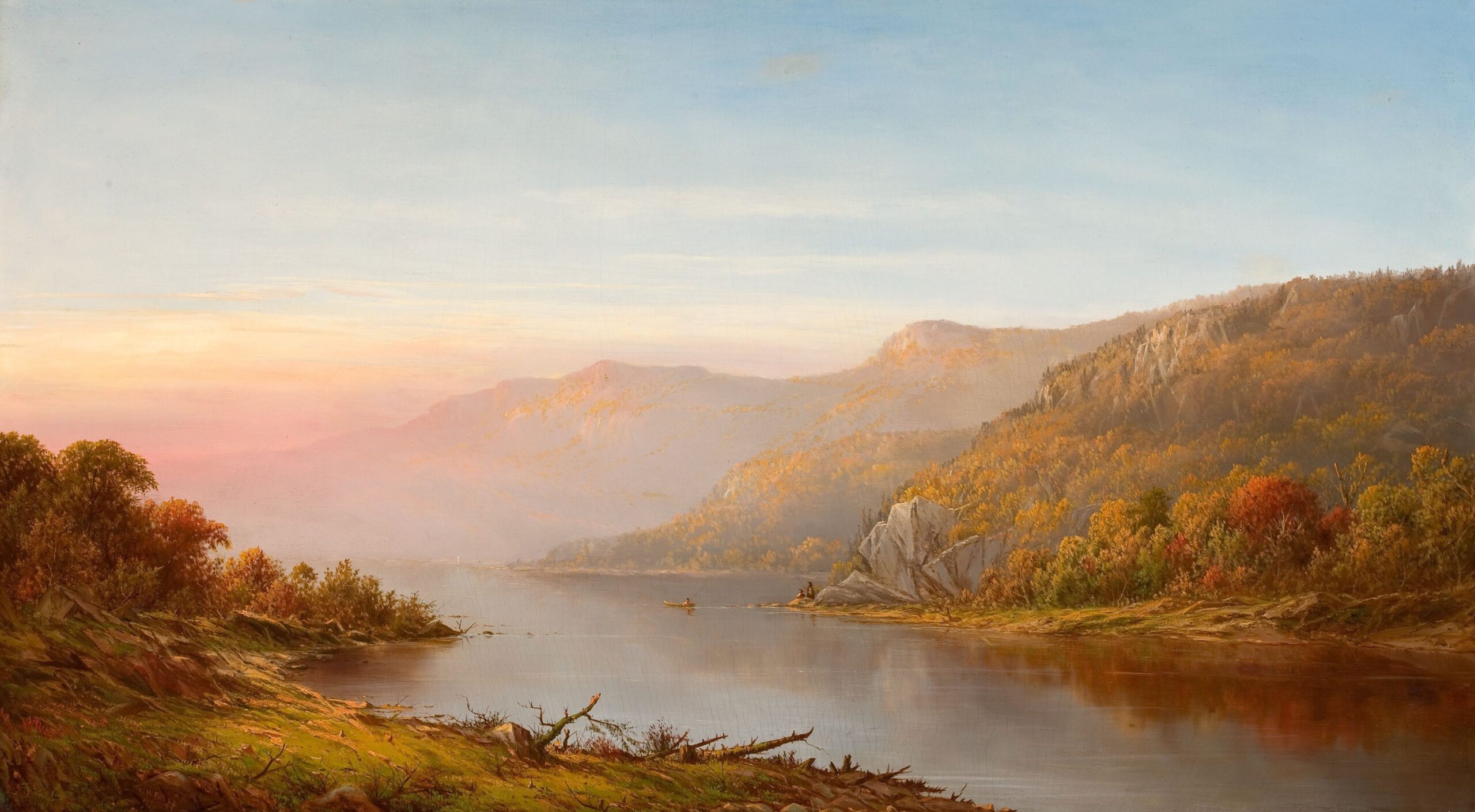 Hudson river valley with distant mountains at sunrise