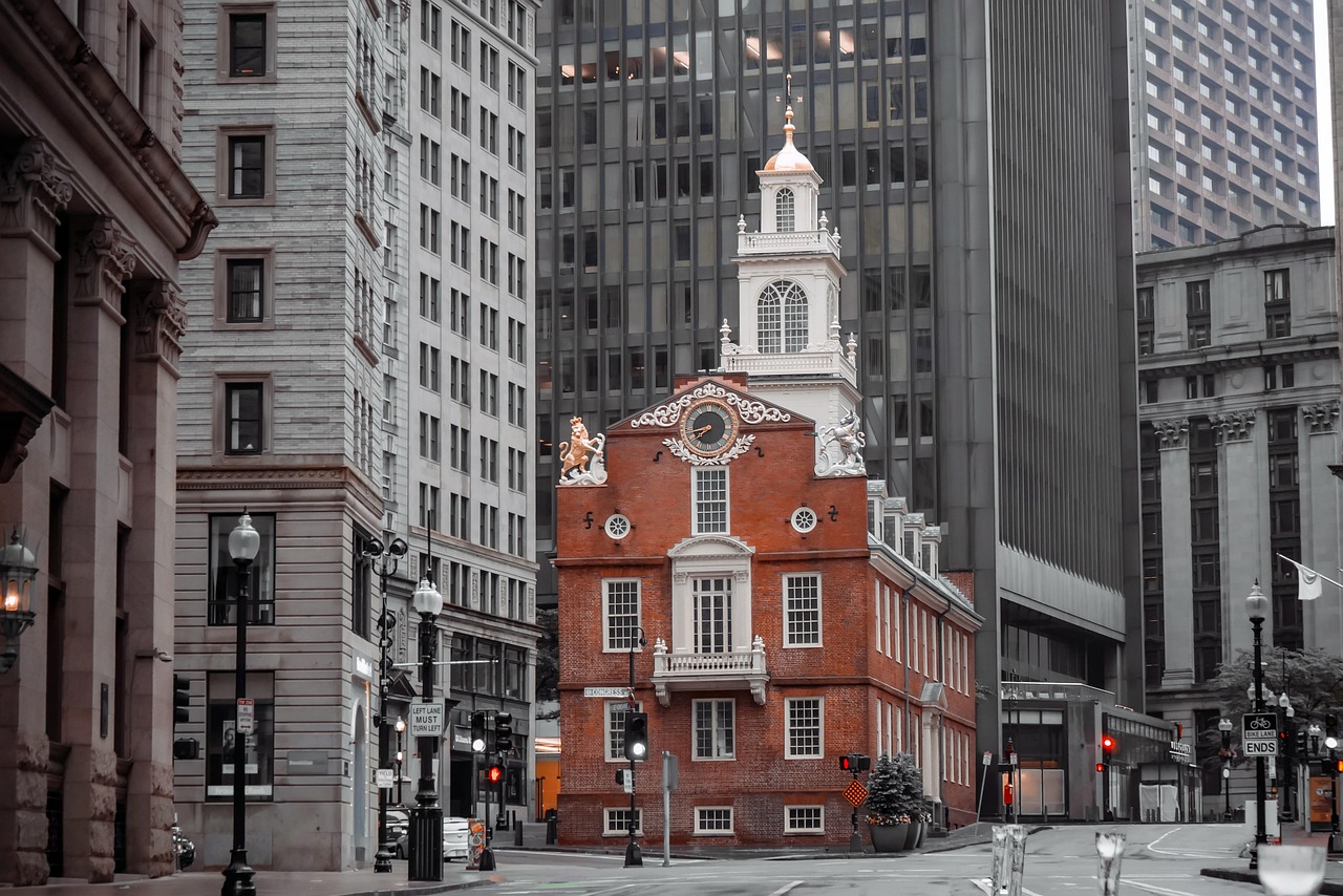 Old State House in Boston framed by modern towers