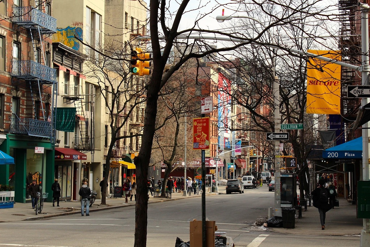 SoHo street corner with traffic light and signsSoHo street corner with traffic light and signs