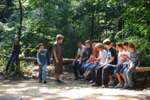 Teens gathering during outdoor school trip