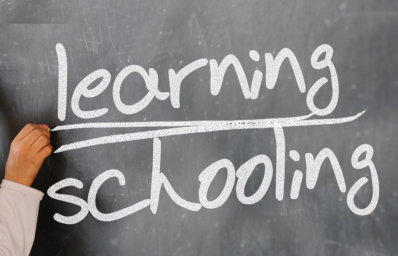 Hand writing learning and schooling on a chalkboard.